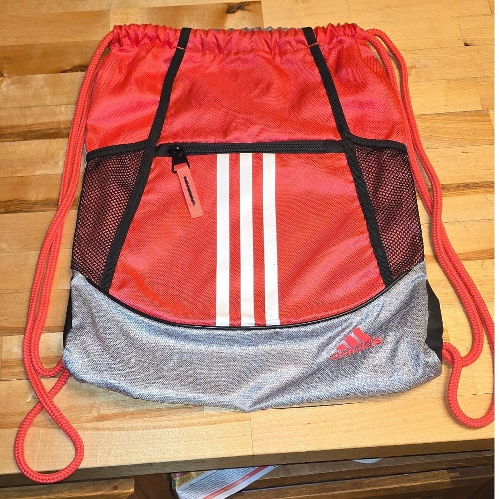 Adidas Alliance II Sackpack Drawstring Bag Red‎ Gray 3-Stripe B172 104148-CB